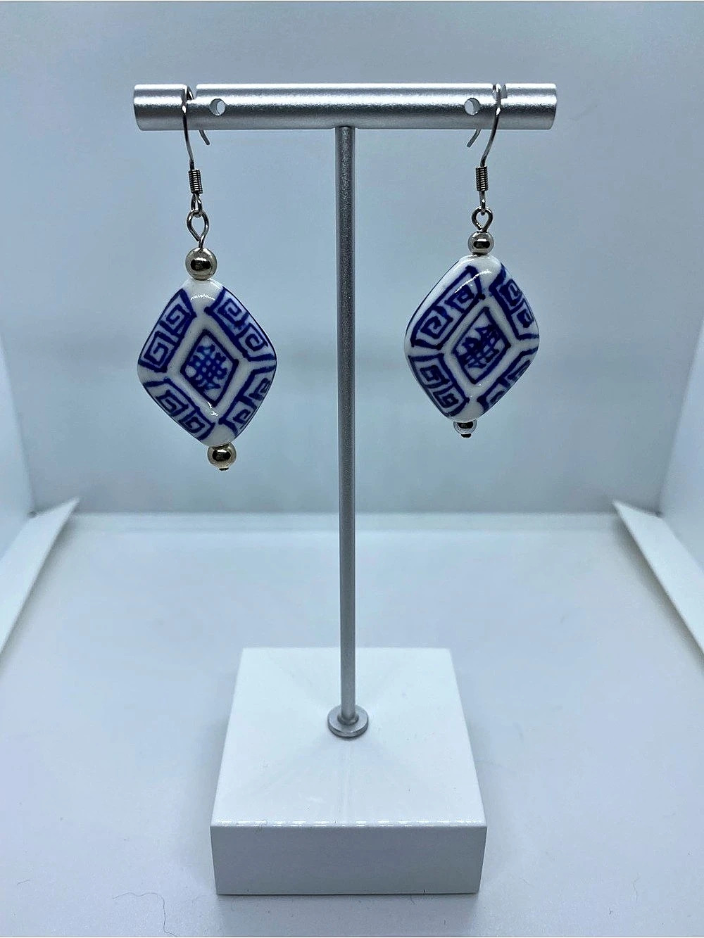 Blue & White Ceramic Drop Earrings